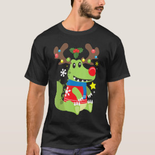 Crocodile Reindeer Funny Cute Boy Christmas T-Shirt