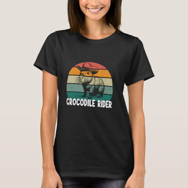 Crocodile Rider Funny Capybara T-Shirt (Front)