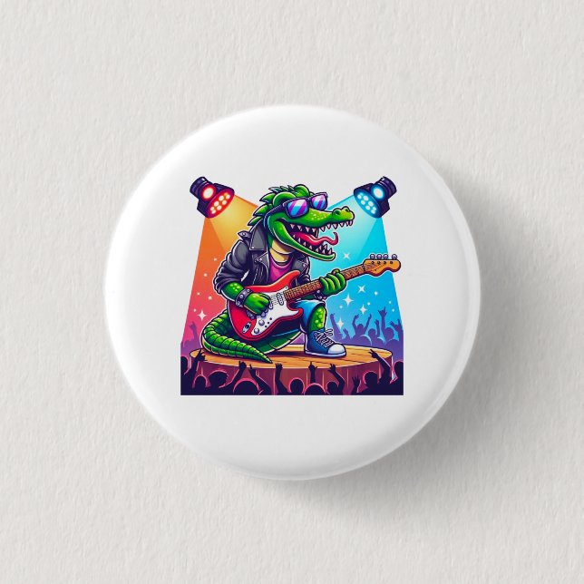 Crocodile rockstar cool art  1 inch round button (Front)
