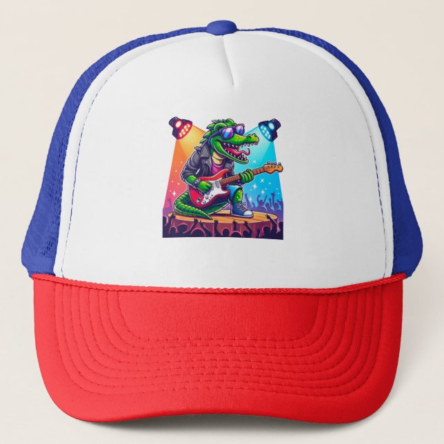 Crocodile rockstar cool art  trucker hat (Front)