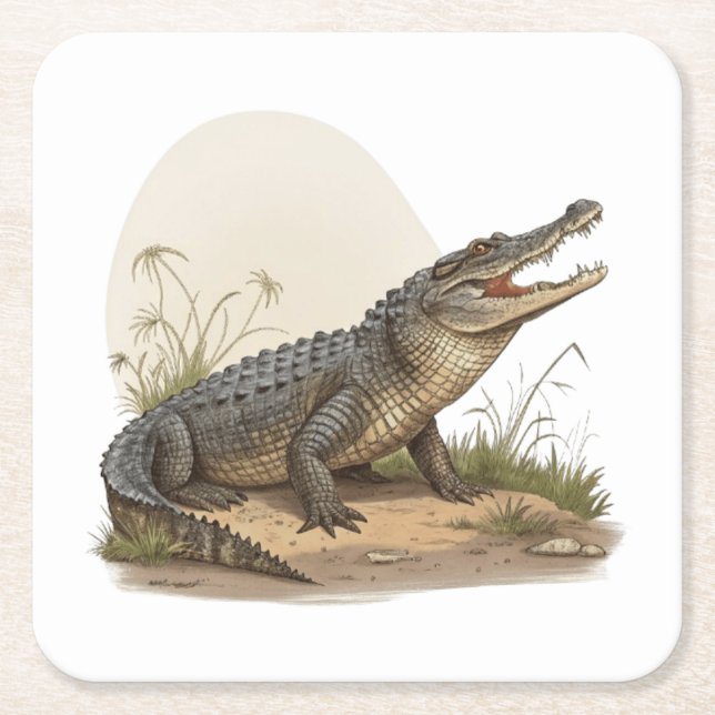 Crocodile Square Paper Coaster (Front)