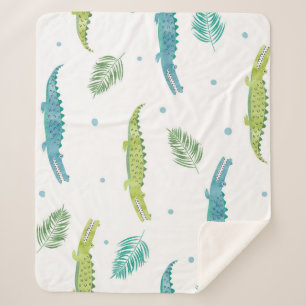 Crocodile Watercolor: Vintage Alligator Pattern Sherpa Blanket