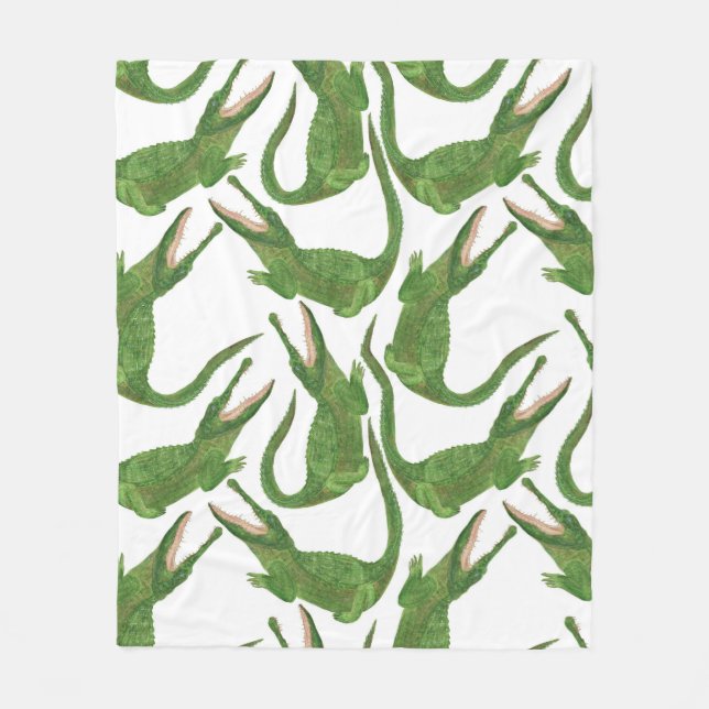 Crocodile White Watercolor Array Fleece Blanket (Front)