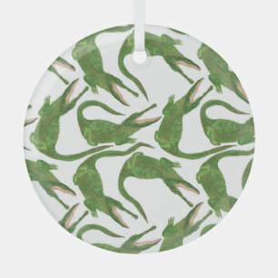 Crocodile White Watercolor Array Glass Ornament