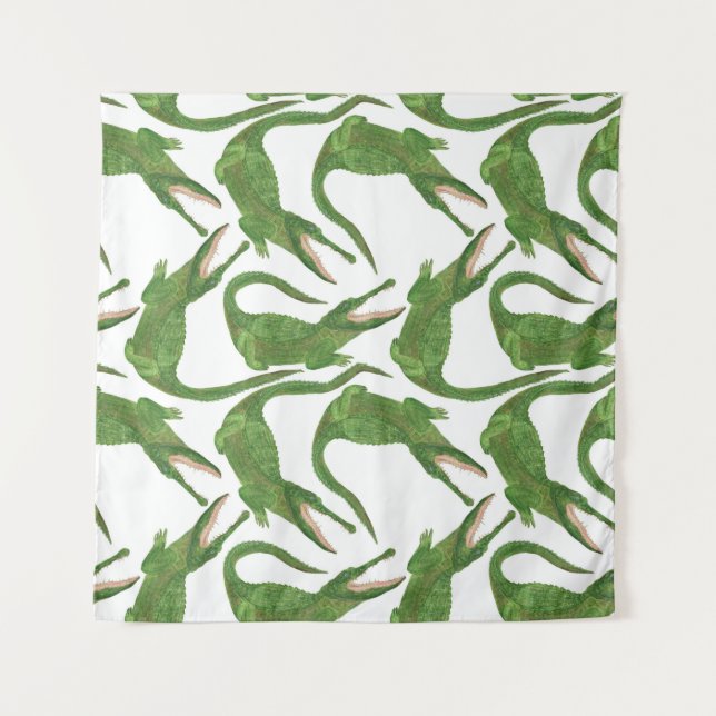 Crocodile White Watercolor Array Tapestry (Front)