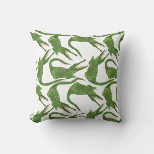 Crocodile White Watercolor Array Throw Pillow