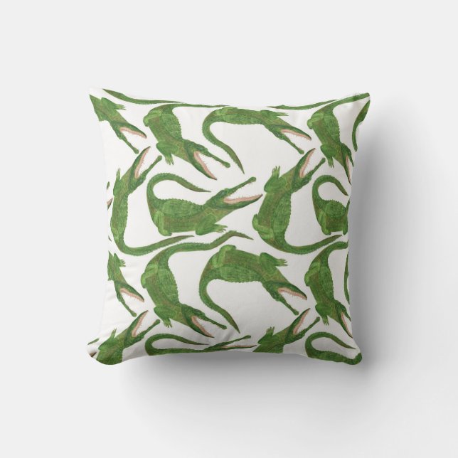 Crocodile White Watercolor Array Throw Pillow (Front)