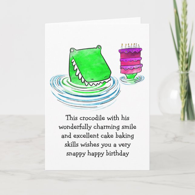 Crocodile with cake birthday card (Front)