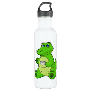 Crocodile with Cup of Coffee 710 Ml Water Bottle
