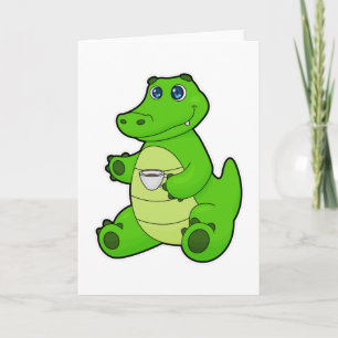 Crocodile with Cup of Coffee Card