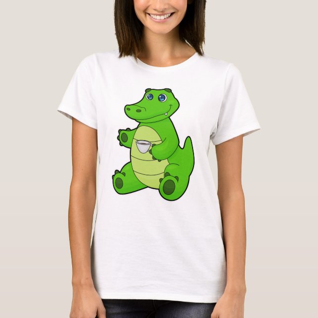 Crocodile with Cup of Coffee T-Shirt (Front)