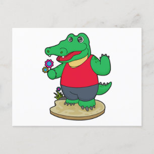 Crocodile with Flowers Postcard