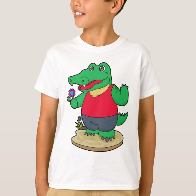 Crocodile with Flowers T-Shirt (Front)
