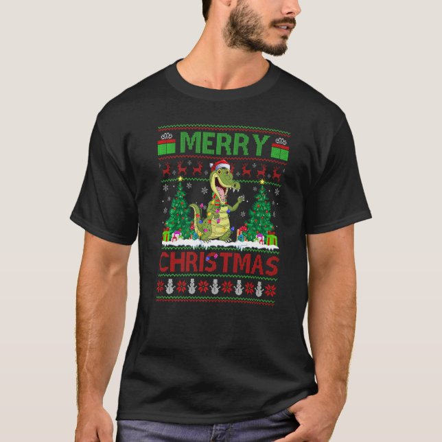 Crocodile  Xmas Tree Ugly Santa Crocodile Christma T-Shirt (Front)