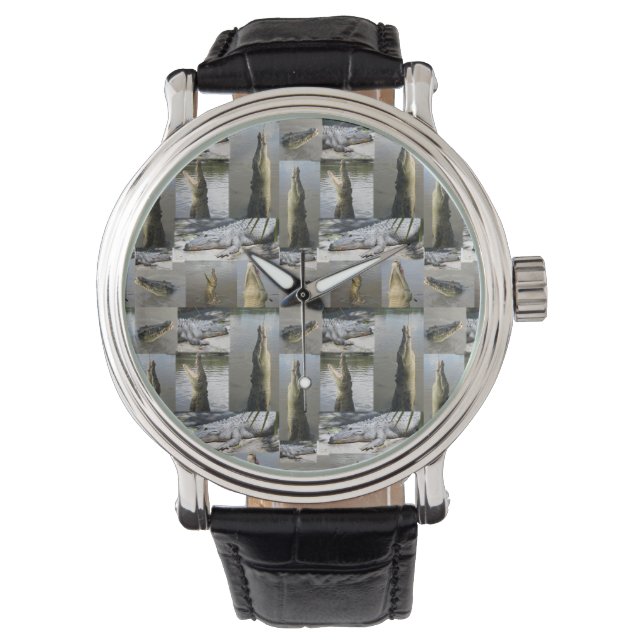 Crocodiles Leaping Photo Collage, Watch (Front)