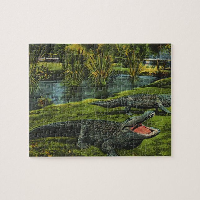 Crocodiles, Vintage Marine Life Reptiles Animals Jigsaw Puzzle (Horizontal)