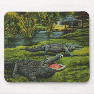 Crocodiles, Vintage Marine Life Reptiles Animals Mouse Pad