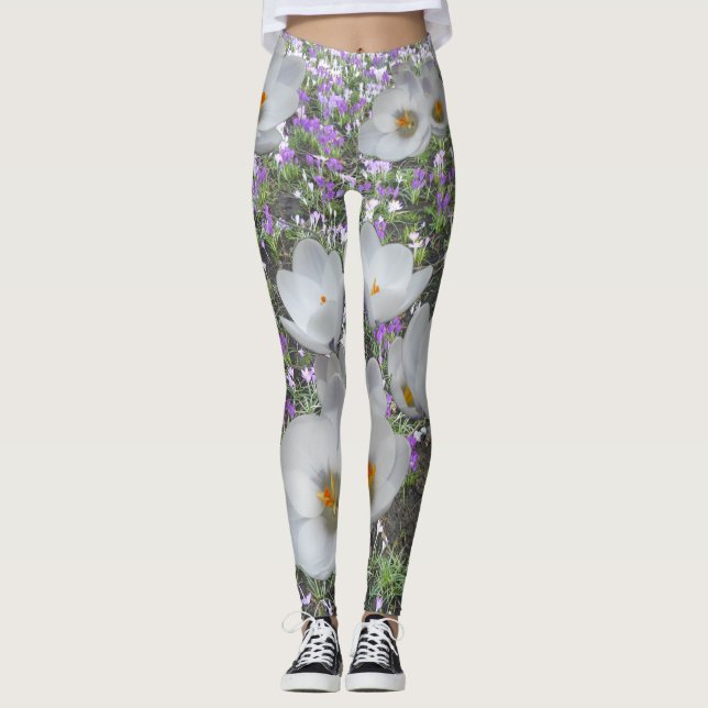 Crocus blancs Fleurs de printemps Leggings (Devant)
