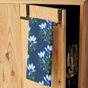 Crocus Flowers Blue Kitchen Towel