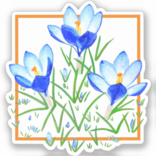 Crocus Flowers Blue & White Custom Cut Stickers