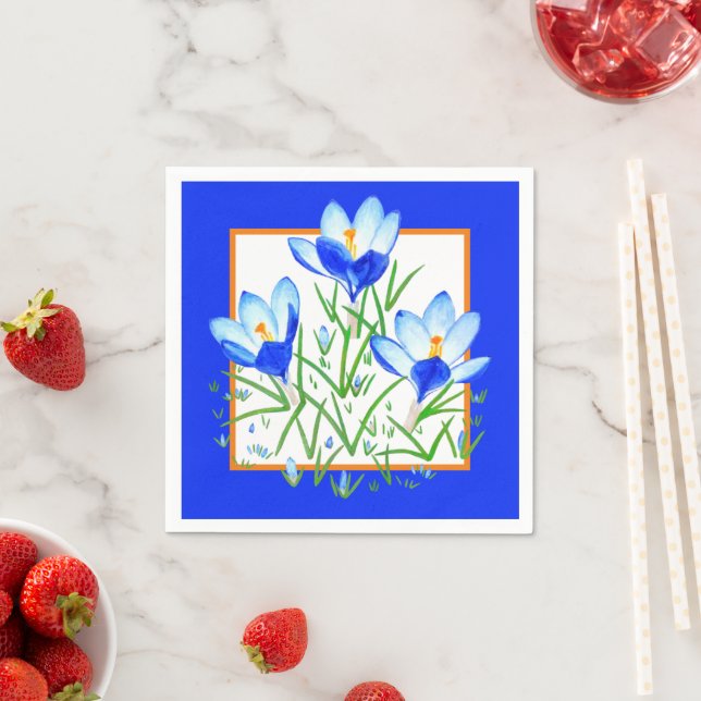 Crocus Flowers Blue & White Paper Napkins (Insitu)