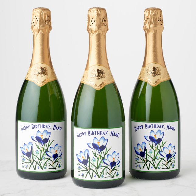 Crocus Flowers Sparkling Wine Label (Bottles)