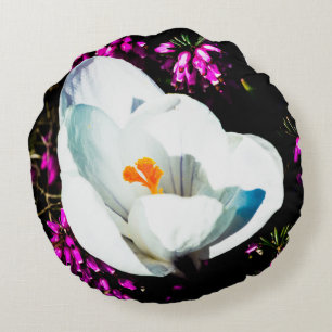 Crocus In Flower Bed Round Pillow