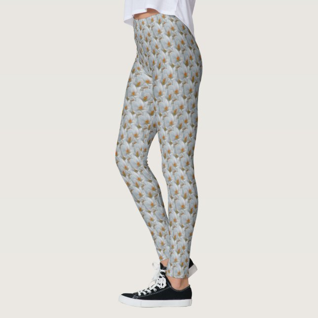 Crocus Leggings White Easter Flowers Pants (Left)