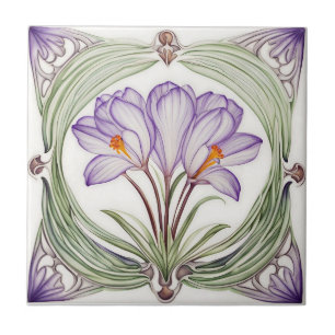 Crocus on Symmetric Art Nouveau ceramic tile