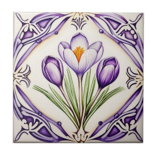 Crocus on Symmetric Art Nouveau Tile