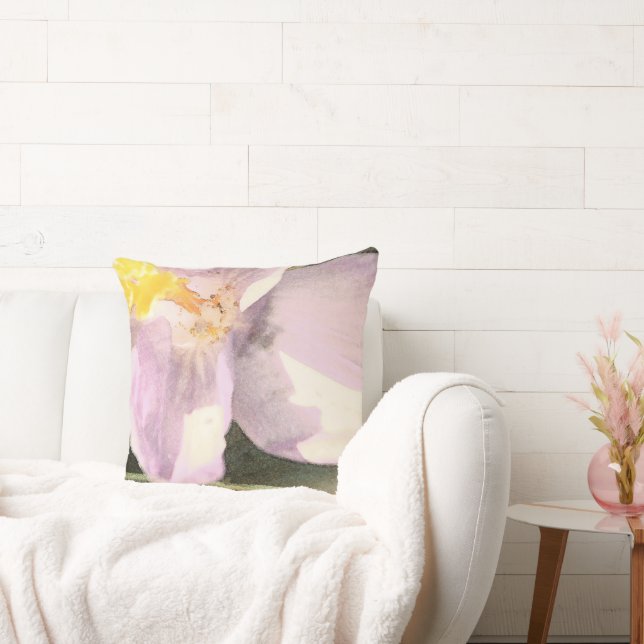 Crocus Pink Flower Watercolor Hand Painted Throw Pillow (Couch)