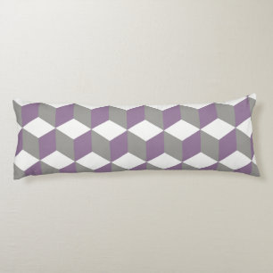 Crocus Purple and Grey Isometric Cube Pattern Body Pillow