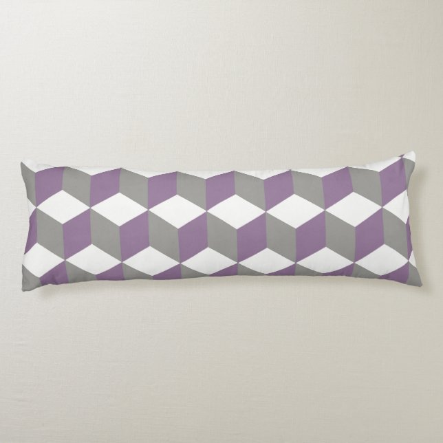 Crocus Purple and Grey Isometric Cube Pattern Body Pillow (Back)