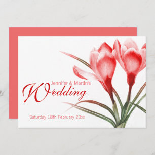 Crocus red pink floral wedding invitation