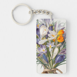 Crocus Spring Flower Botanical Floral Art Keychain