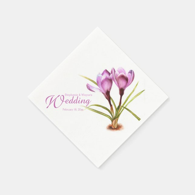 Crocus watercolor purple wedding napkins (Corner)
