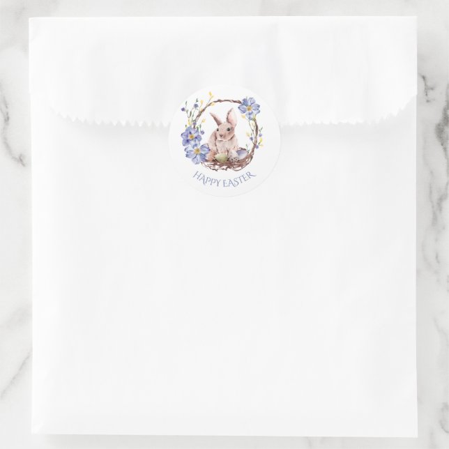 Crocuses, Daffodils Easter Flowers and Rabbit Classic Round Sticker (Bag)