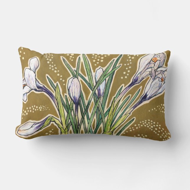 Crocuses, floral pattern, beautiful spring flowers lumbar pillow (Front)
