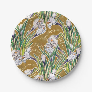 Crocuses, floral pattern, beautiful spring flowers paper plate