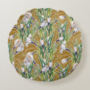 Crocuses, floral pattern, beautiful spring flowers round pillow