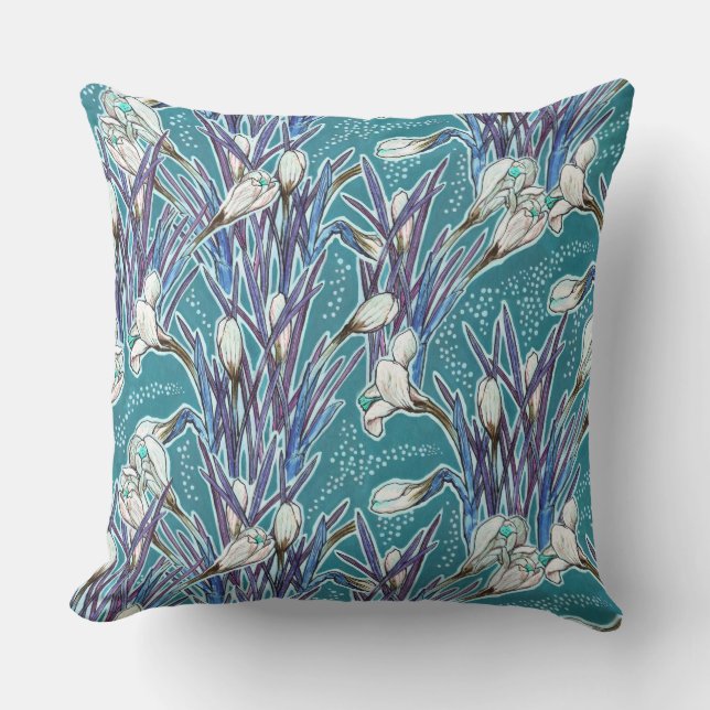Crocuses, floral pattern, beautiful spring flowers throw pillow (Front)