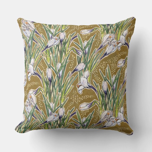 Crocuses, floral pattern, beautiful spring flowers throw pillow (Front)