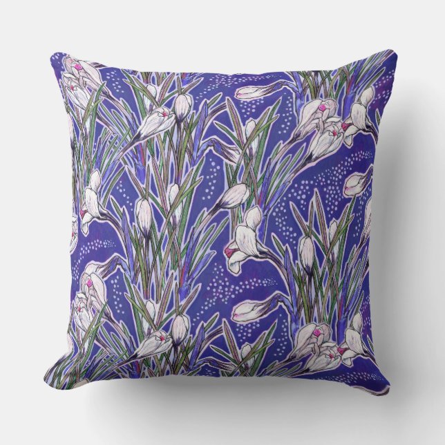 Crocuses, floral pattern, beautiful spring flowers throw pillow (Front)