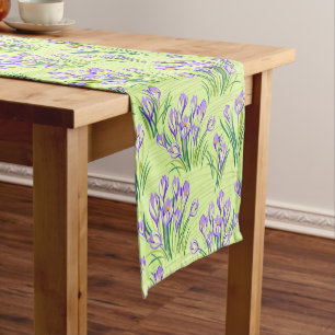 Crocuses on light green short table runner