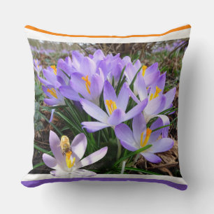 Crocusses with Bee Throw Pillow