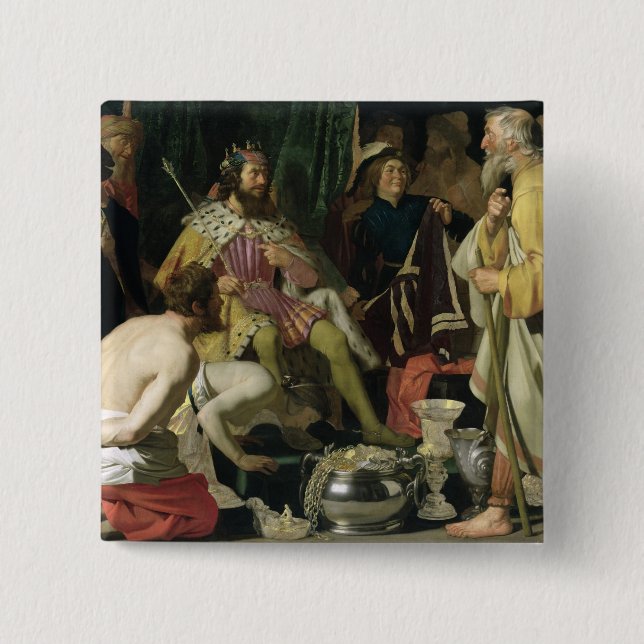 Croesus and Solon, 1624 2 Inch Square Button (Front)