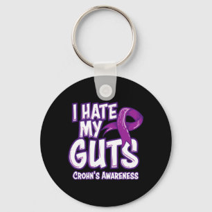Crohns Awareness Gift Funny Hate Guts Purple Keychain