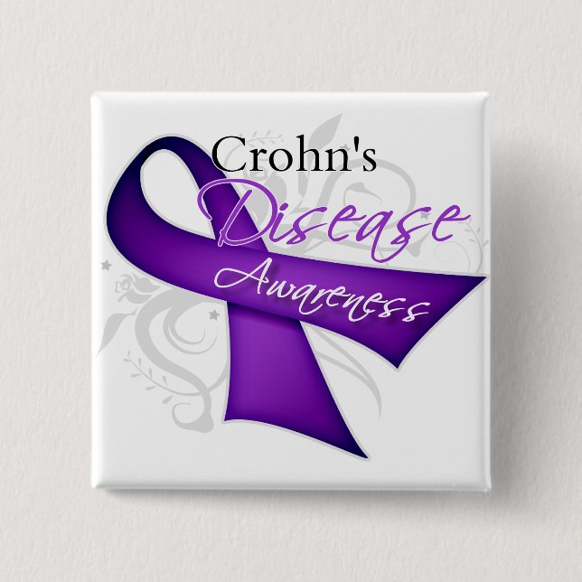 Crohn's Disease Awareness Ribbon 2 Inch Square Button (Front)