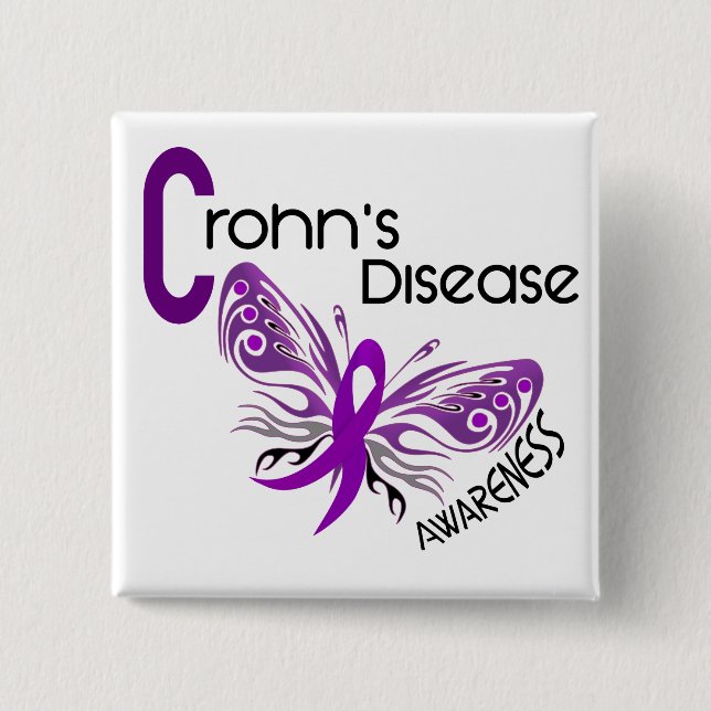 Crohn's Disease BUTTERFLY 3 2 Inch Square Button (Front)
