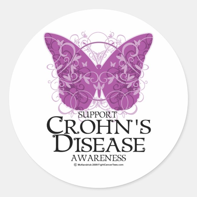 Crohn's Disease Butterfly Classic Round Sticker (Front)